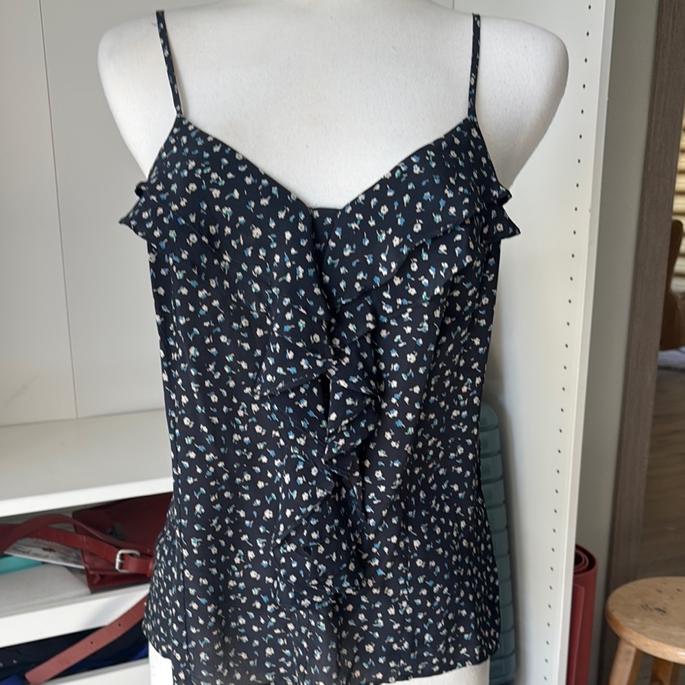 Whistles Blue Ruffled Buttoned Camisole